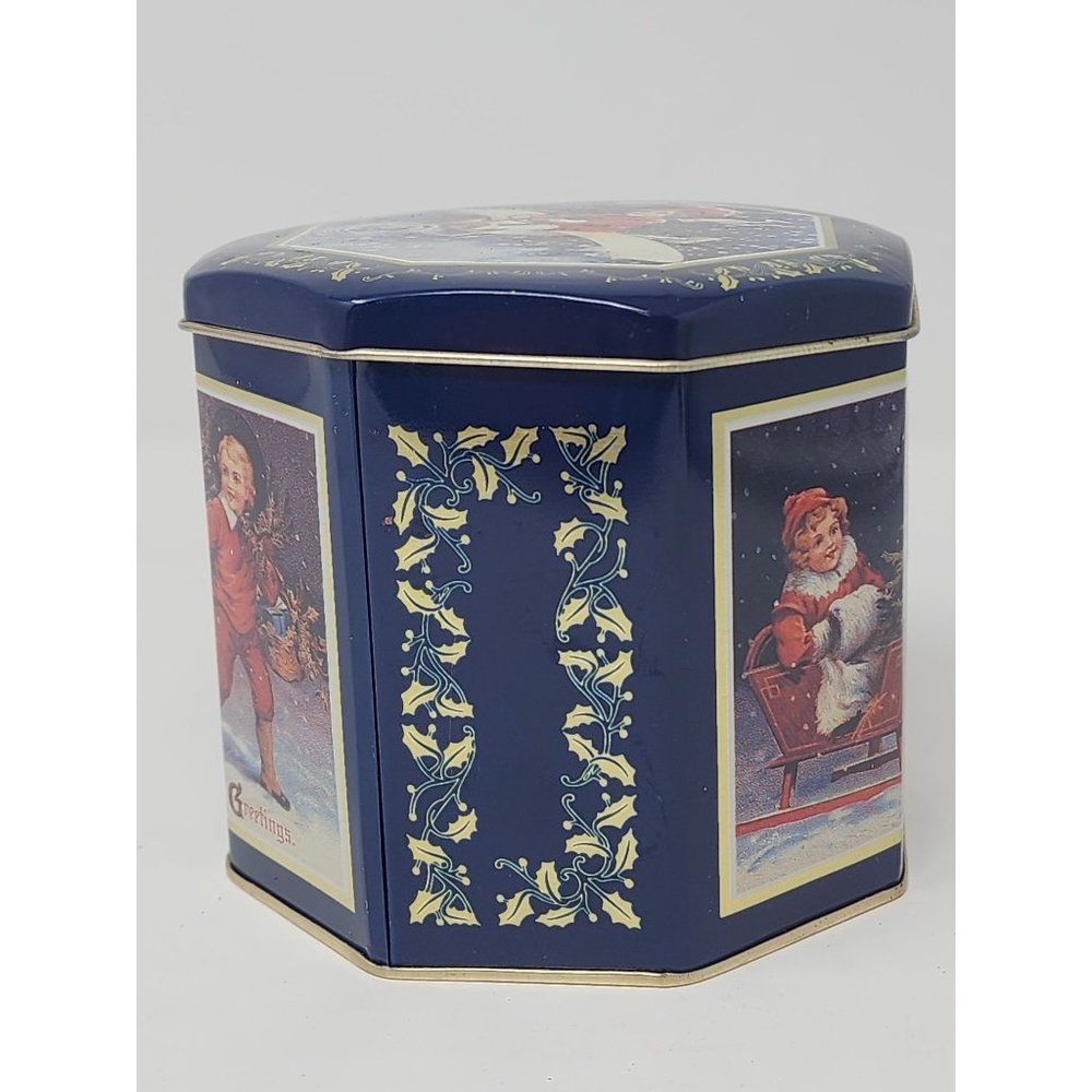 The Tin Box Company Of‎ America Small Octogon Christmas Tin By Wood River - Picture 5 of 11